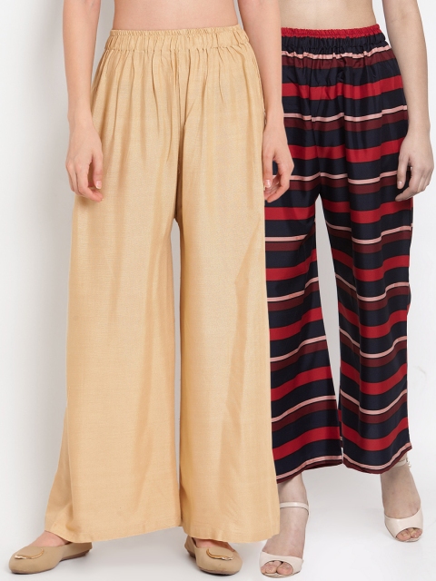 

TAG 7 Women Pack of 2 Printed Wide Leg Palazzos, Red