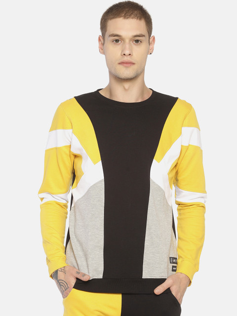 

KULTPRIT Men Yellow & Black Colourblocked Sweatshirt