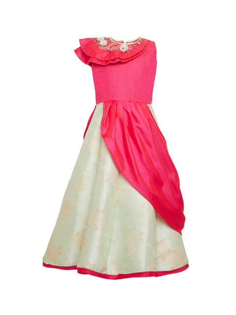 

BETTY Girls Green & Pink. Layered Colourblocked Maxi Dress