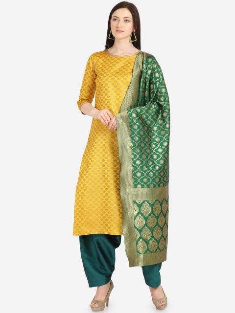 

Kvsfab Yellow & Green Silk Blend Unstitched Dress Material