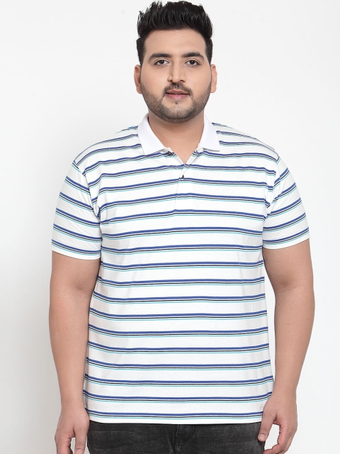 

plusS Men White & Blue Striped Polo Collar T-shirt