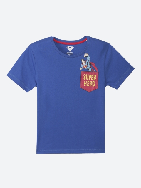 

Kids Ville Boys Blue Red Printed Superman Round Neck Pure Cotton T-shirt
