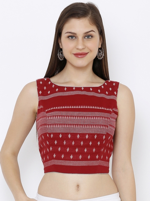 

SALWAR STUDIO Women Maroon Woven Design Boat Neck Casual Readymade Saree Blouse