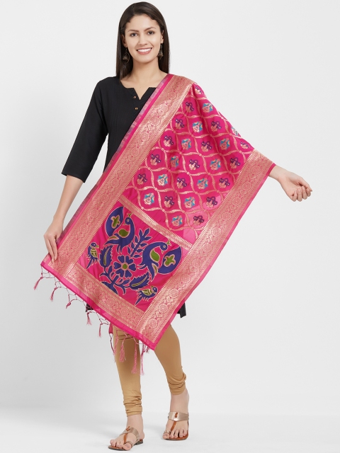 

Faserz Pink & Gold-Coloured Woven Design Dupatta