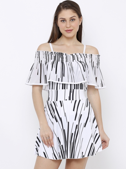 

Heart 2 Heart Women White & Black Printed Skirt-Style Swimming Dress SW 15019