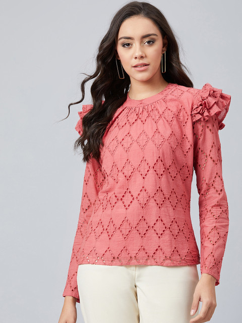 

Athena Women Pink Self Design Top