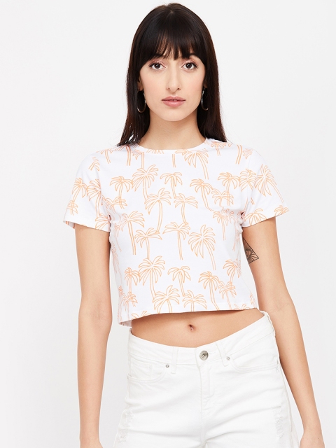 

Ginger by Lifestyle Women Off-White Palm Tree Print Pure Cotton Top