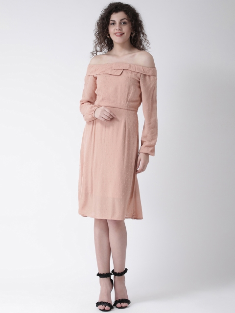 

Leo Sansini Women Peach-Coloured Self Design Fit and Flare Dress