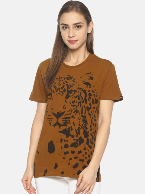 

Wolfpack Women Brown Printed Round Neck T-shirt