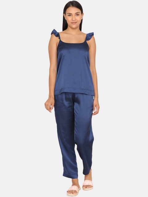 

Zivame Women Navy Blue Solid Night Suit