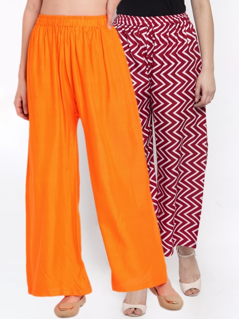 

TAG 7 Women Pack of 2 Printed Wide Leg Palazzos, Maroon