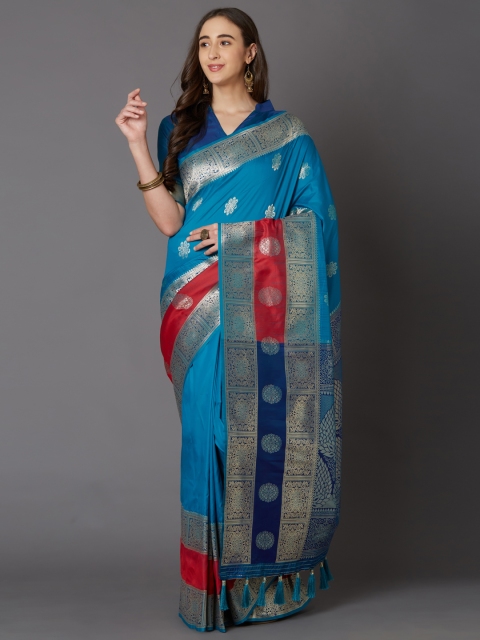 

Mitera Blue Silk Blend Woven Design Banarasi Saree
