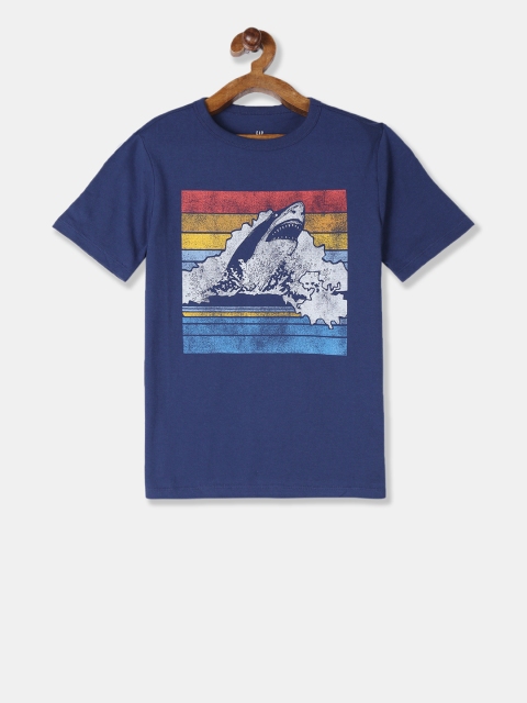 

GAP Boys Blue & White Printed Round Neck T-shirt