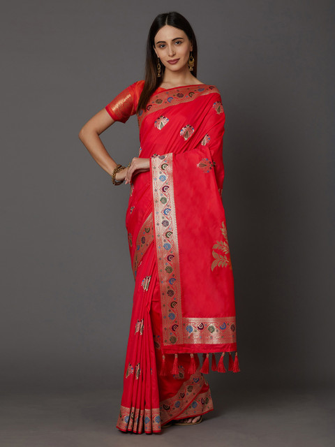 

Mitera Pink Silk Blend Woven Design Banarasi Saree