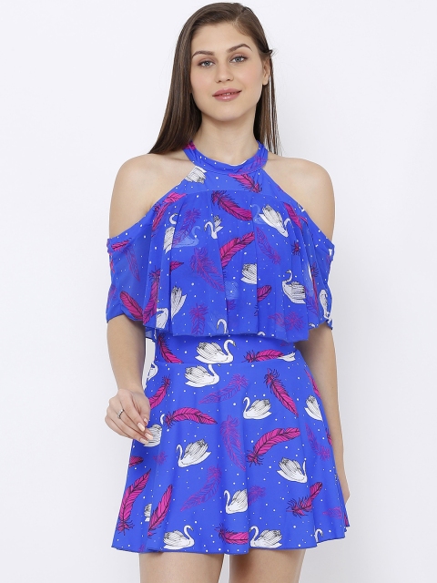 Heart 2 Heart Women Blue & Pink Printed Swimming Dress