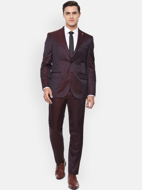 

Van Heusen Men Maroon Self Design Slim-Fit Single-Breasted Formal Suit