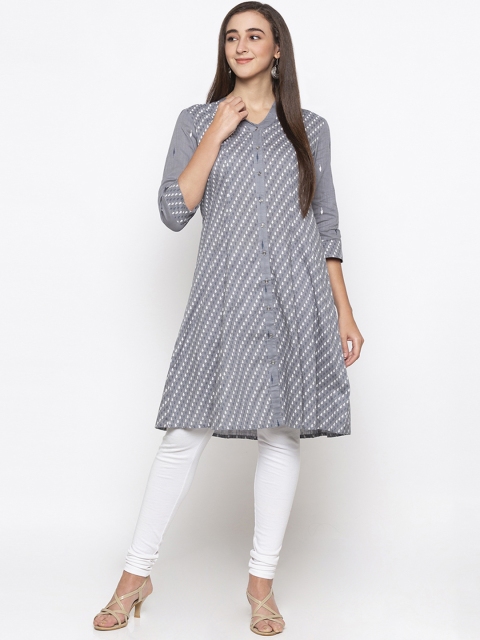 

Globus Women Grey & White Printed A-Line Kurta