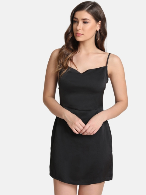 

Kazo Women Black Solid Satin Mini Sheath Dress