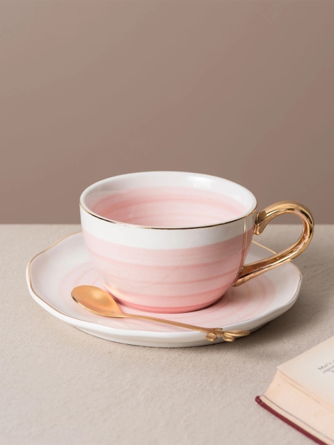 

THEDECORKART Pink & White Whimsical Fiona Ceramic Cup & Saucer