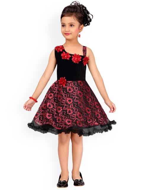 

Aarika Girls Black & Red Printed Fit and Flare Dress