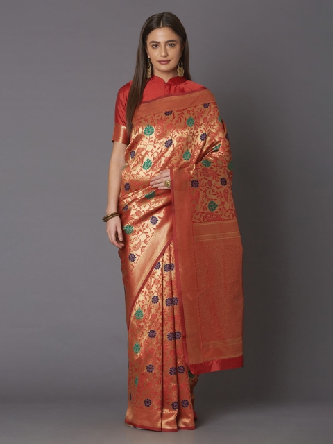 

Mitera Rust Orange & Gold-Coloured Silk Blend Woven Design Banarasi Saree