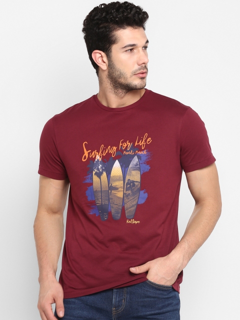 

Red Tape Men Maroon Printed Round Neck T-shirt
