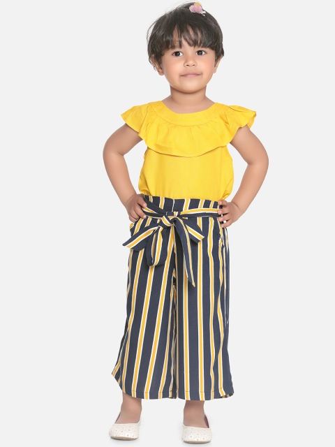 

AWW HUNNIE Girls Yellow & Navy Blue Solid Top with Palazzos