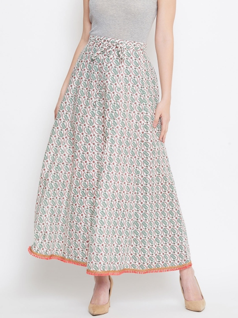 

Tulsattva Women Off White & Green Printed Flared Maxi Skirt