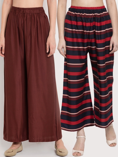 

TAG 7 Women Pack of 2 Printed Wide Leg Palazzos, Maroon