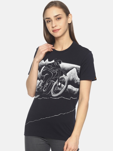 

Wolfpack Women Navy Blue Printed Round Neck T-shirt