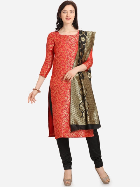 

Kvsfab Red & Black Silk Blend Woven Design Unstitched Dress Material