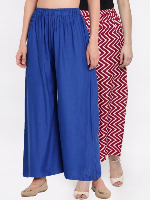 

TAG 7 Women Pack of 2 Printed Wide Leg Palazzos, Red