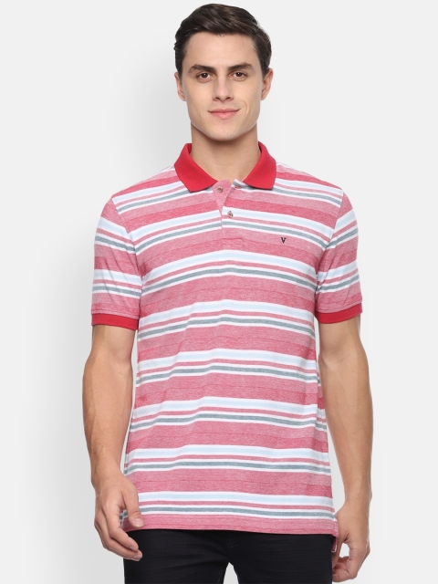 Van Heusen Sport Men Red Off-White Striped Polo Collar Pure Cotton T-shirt