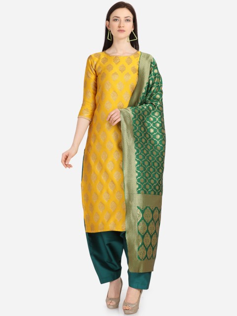 

Kvsfab Yellow & Green Silk Blend Unstitched Dress Material