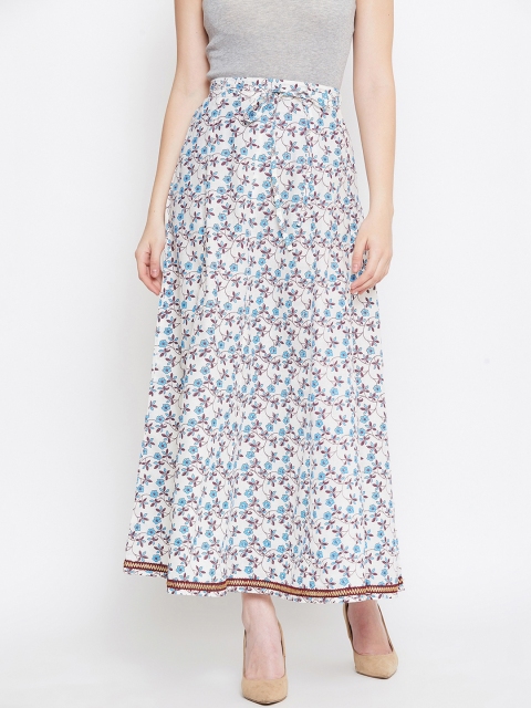 

Tulsattva Women Off White & Blue Printed Flared Maxi Skirt