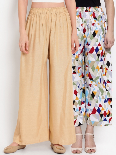 

TAG 7 Women Pack of 2 Printed Wide Leg Palazzos, White