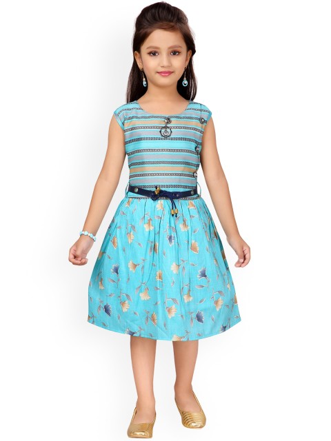

Aarika Girls Blue & Beige Printed Fit and Flare Dress