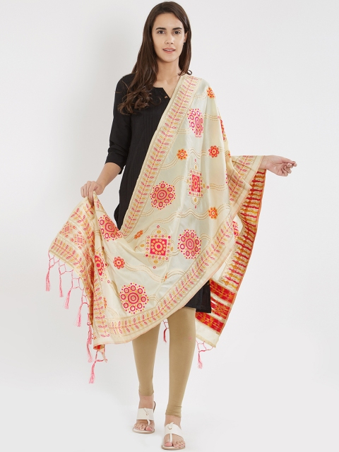 

Faserz Beige & Pink Banarasi Woven Design Dupatta