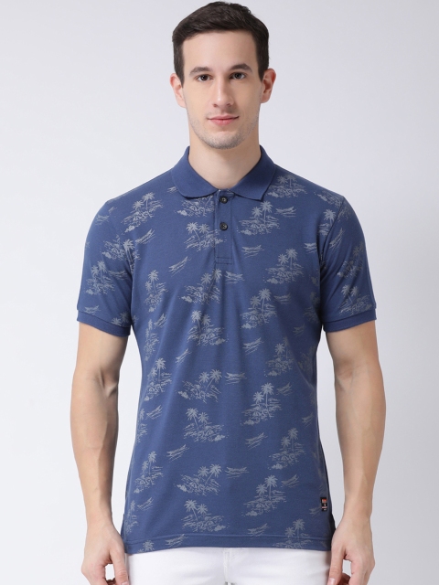 

Club York Men Blue & Grey Printed Polo Collar T-shirt