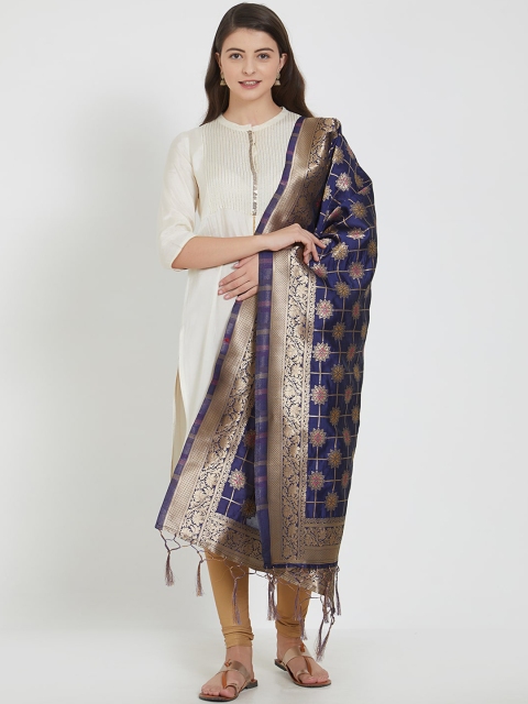 

Faserz Navy Blue Banarasi Woven Design Dupatta