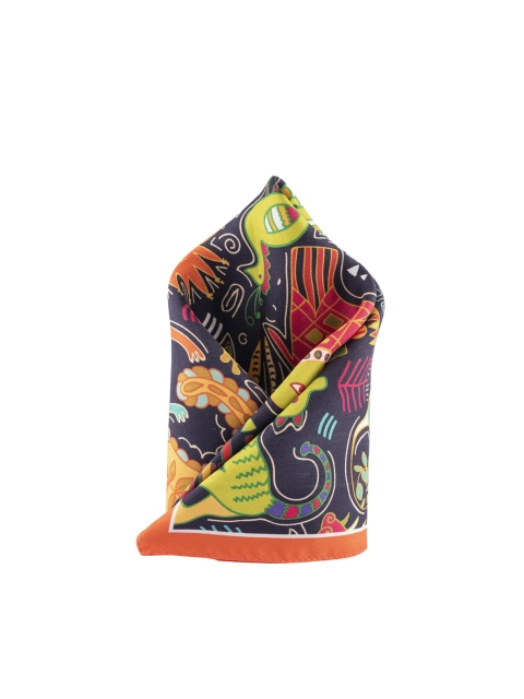 

The Tie Hub Multicoloured Printed Silk Pocket Square, Blue