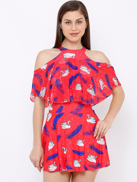 

Heart 2 Heart Women Pink & Blue Printed Skirt-Style Swimming Dress SW 15045