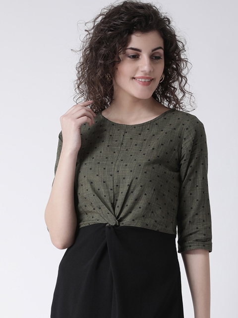 

Leo Sansini Women Olive Green & Black Printed Fit and Flare Dress