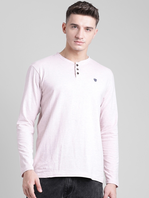 

REALM Men Pink Solid Henley Neck T-shirt