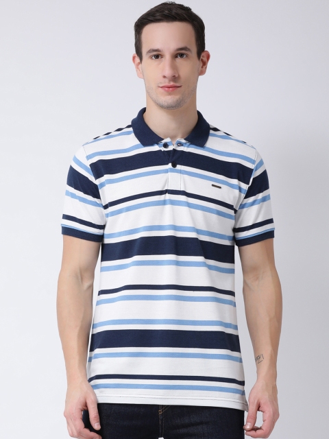 

Club York Men White & Blue Striped Polo Collar T-shirt