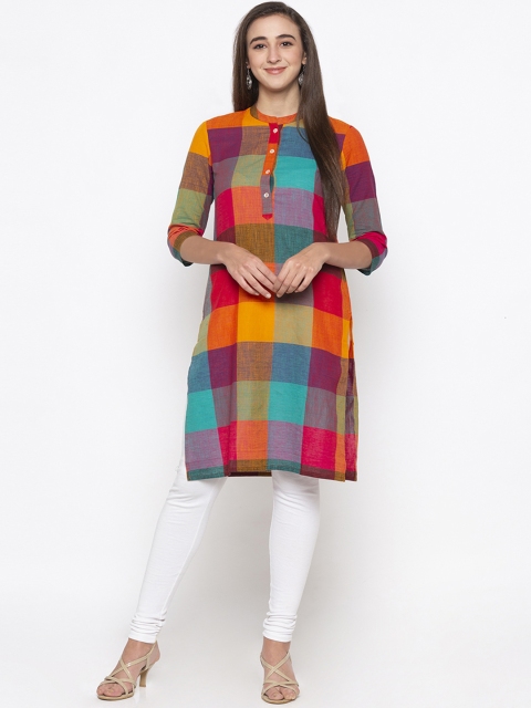 

Globus Women Red & Green Checked Straight Kurta