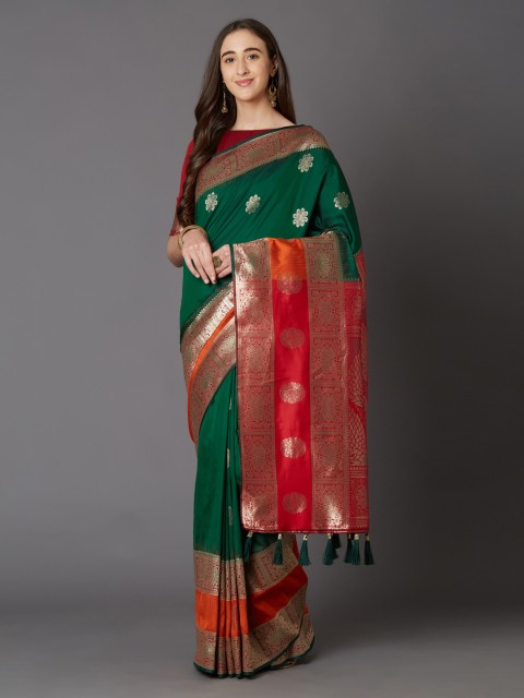 

Mitera Green Silk Blend Woven Design Banarasi Saree
