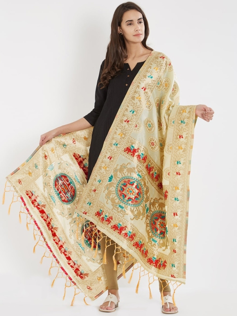 

Faserz Beige & Gold-Coloured Woven Design Dupatta