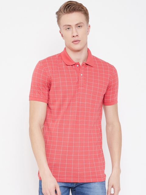 

Octave Men Peach-Coloured & Off-White Checked Polo Collar T-shirt