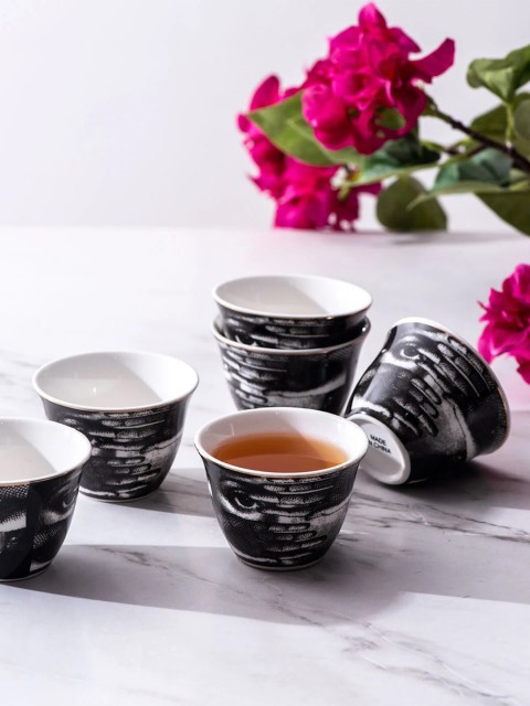 

THEDECORKART Set of 12 Black & Grey Printed Ceramic Tea Cups